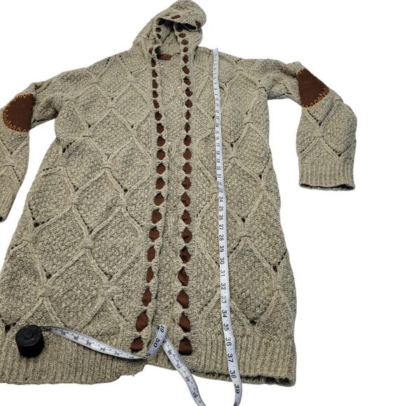 Pol long elbow patch oversized open knit cardigan sweater stitched woven - Picture 3 of 10